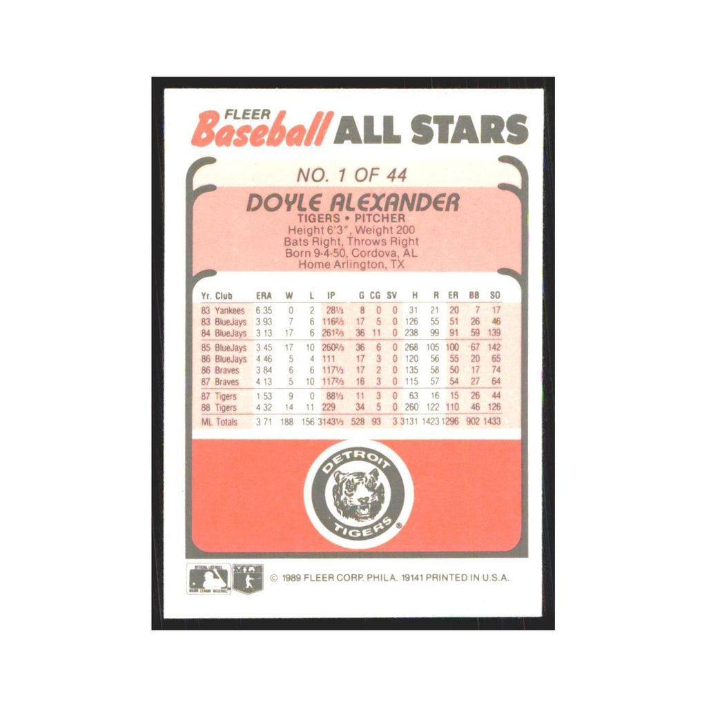 Doyle Alexander 1989 Fleer Baseball All-Stars #1.0 Detroit Tigers NM
