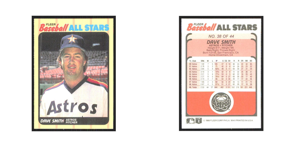 Dave Smith 1989 Fleer Baseball All-Stars #38.0 Houston Astros Baseball Card NM