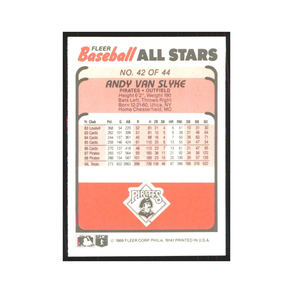 Andy Van Slyke 1989 Fleer Baseball All-Stars #42.0 Pittsburgh Pirates NM