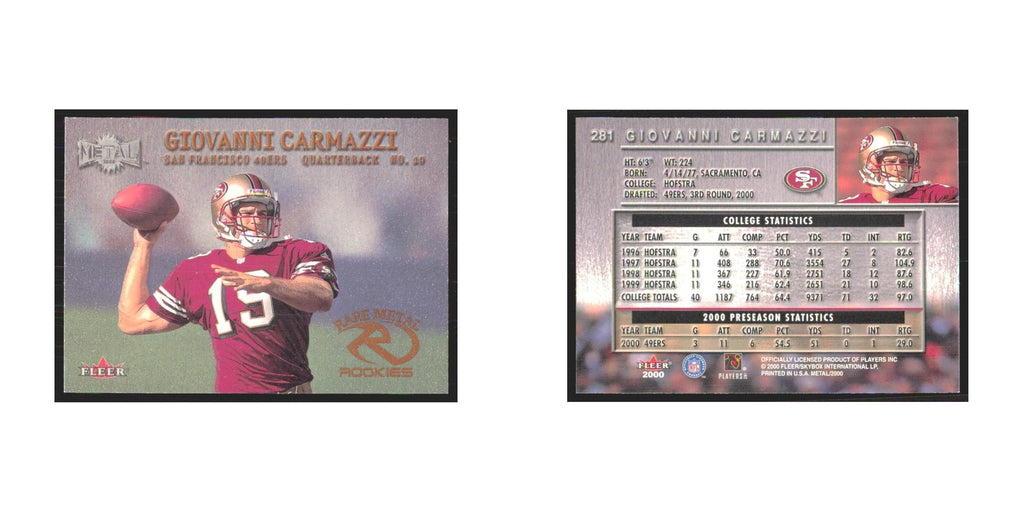 Giovanni Carmazzi Rookie 2000 Fleer Metal #281 San Francisco 49ers NM