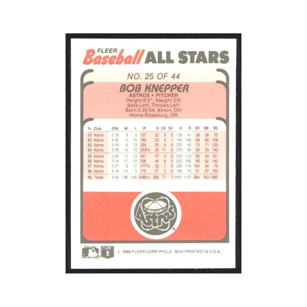 Bob Knepper 1989 Fleer Baseball All-Stars #25.0 Houston Astros Baseball Card NM