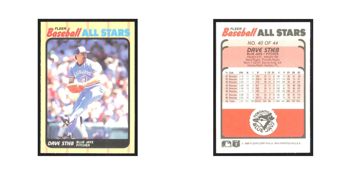 Dave Stieb 1989 Fleer Baseball All-Stars #40.0 Toronto Blue Jays NM