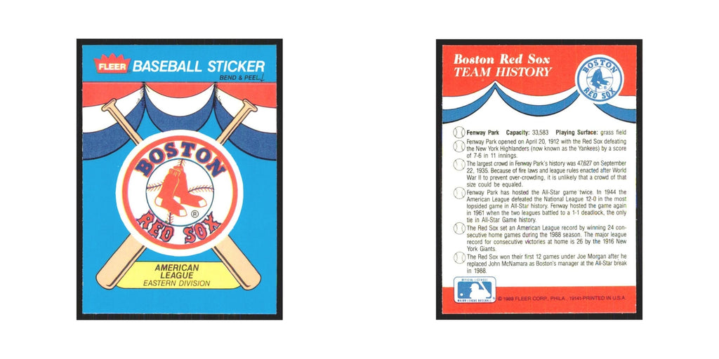 Team History 1989 Fleer Baseball All-Stars #nan Boston Red Sox Baseball Card NM