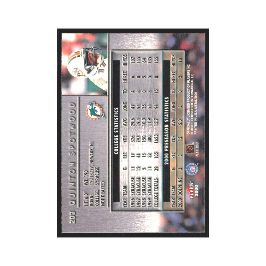 Quinton Spotwood Rookie 2000 Fleer Metal #203 Miami Dolphins Football Card NM