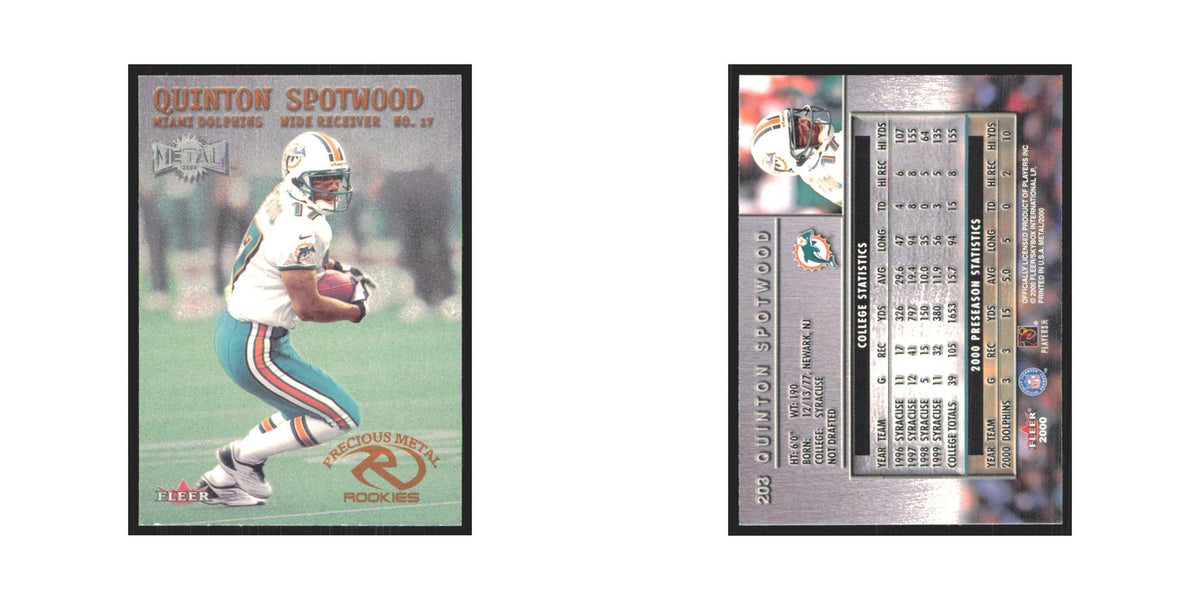 Quinton Spotwood Rookie 2000 Fleer Metal #203 Miami Dolphins Football Card NM