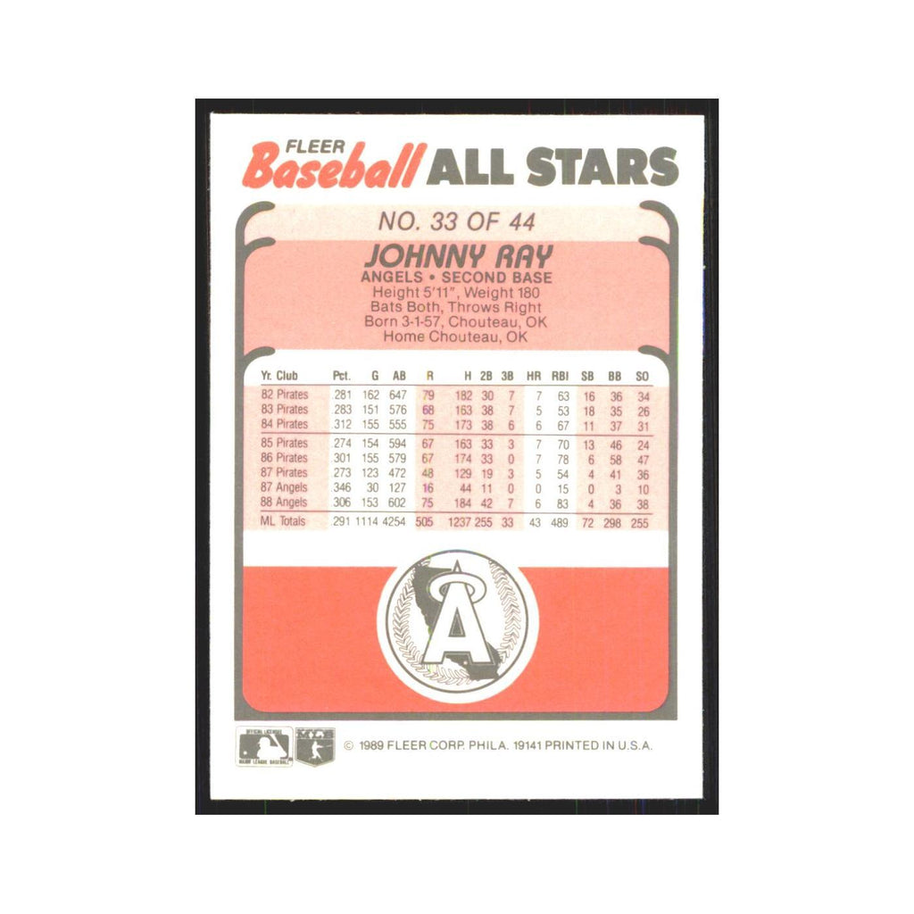 Johnny Ray 1989 Fleer Baseball All-Stars #33.0 California Angels NM