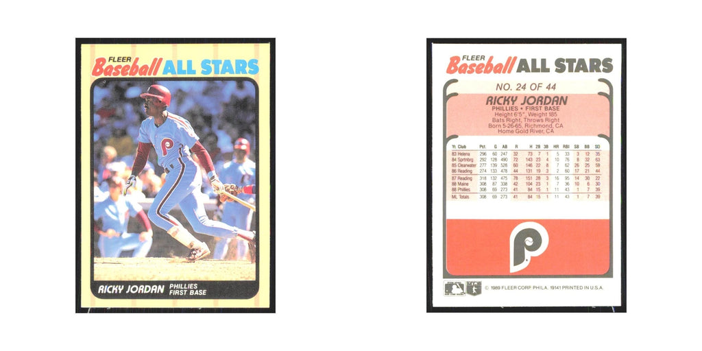 Ricky Jordan 1989 Fleer Baseball All-Stars #24.0 Philadelphia Phillies NM