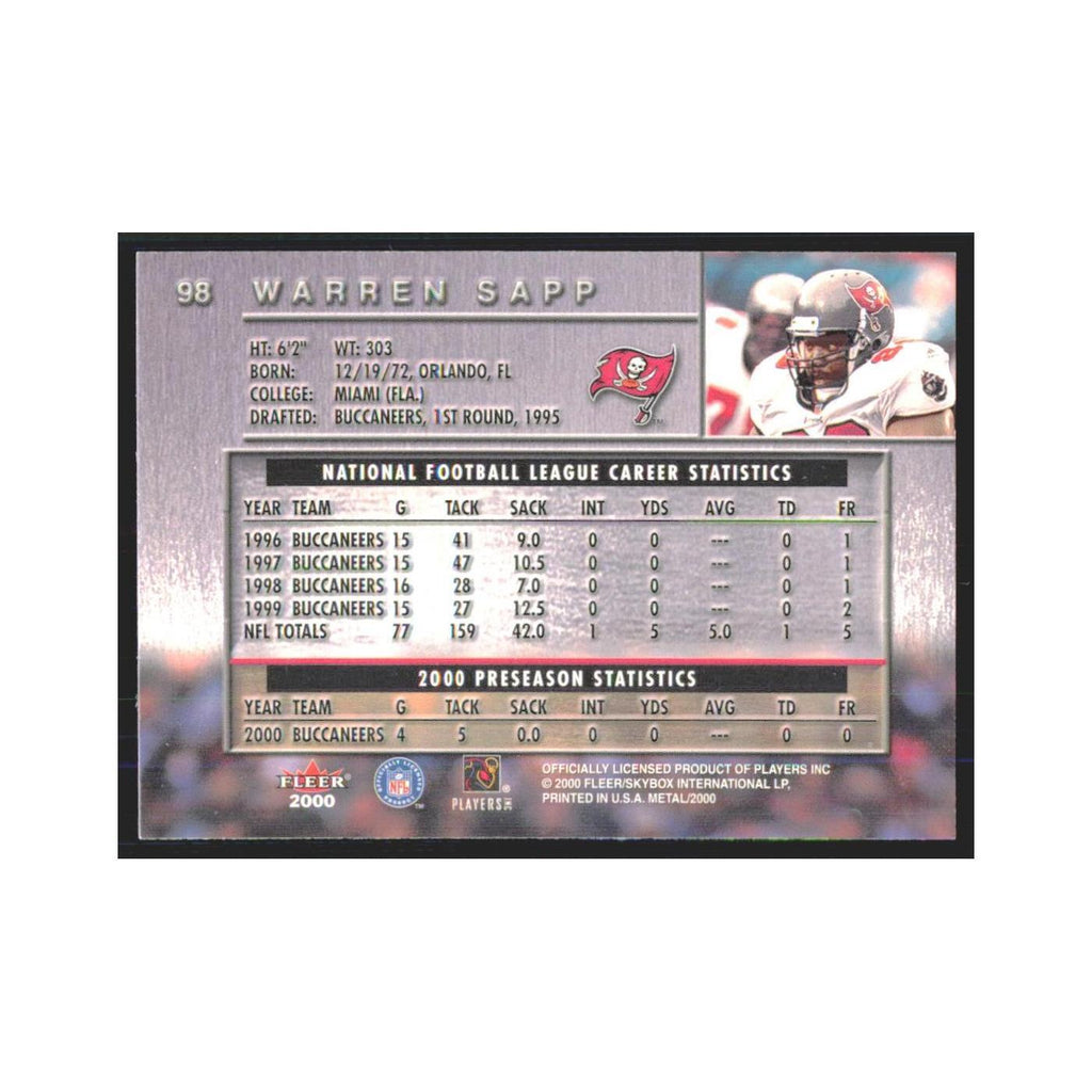 Warren Sapp 2000 Fleer Metal #98 Tampa Bay Buccaneers Football Card NM