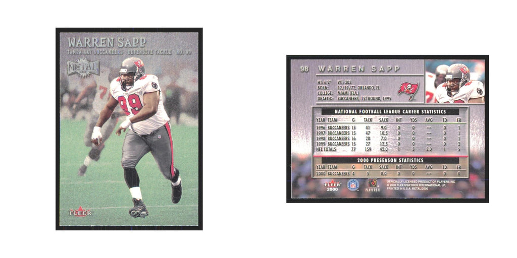 Warren Sapp 2000 Fleer Metal #98 Tampa Bay Buccaneers Football Card NM