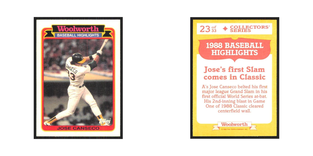 Jose Canseco 1989 Topps Woolworth #23.0 Oakland Athletics Baseball Card NM