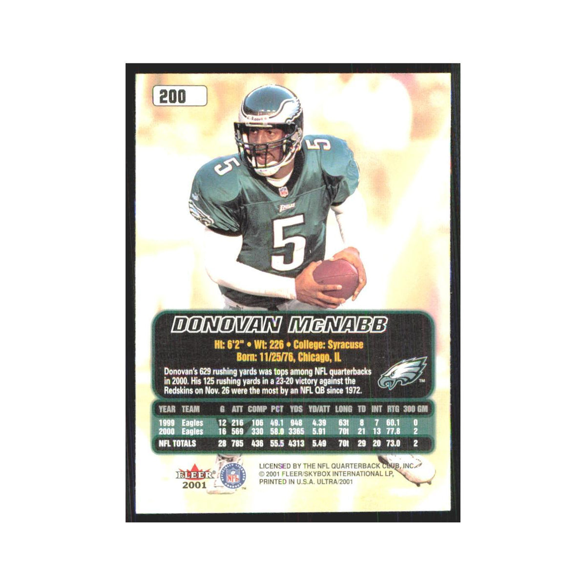 Donovan McNabb 2001 Fleer Ultra #200 Philadelphia Eagles Football Card NM