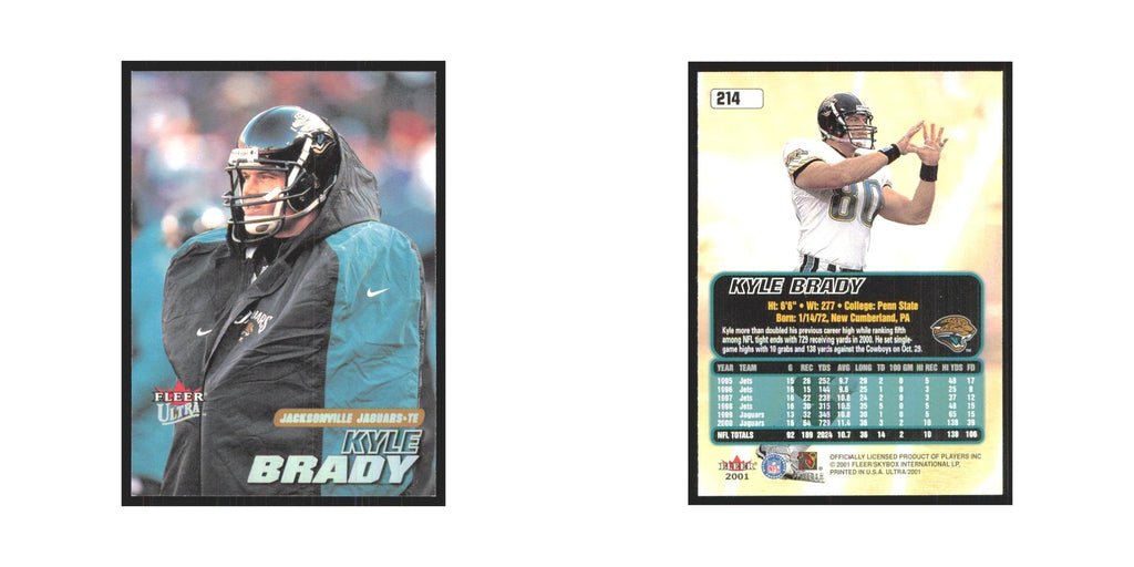 Kyle Brady 2001 Fleer Ultra #214 Jacksonville Jaguars Football Card NM