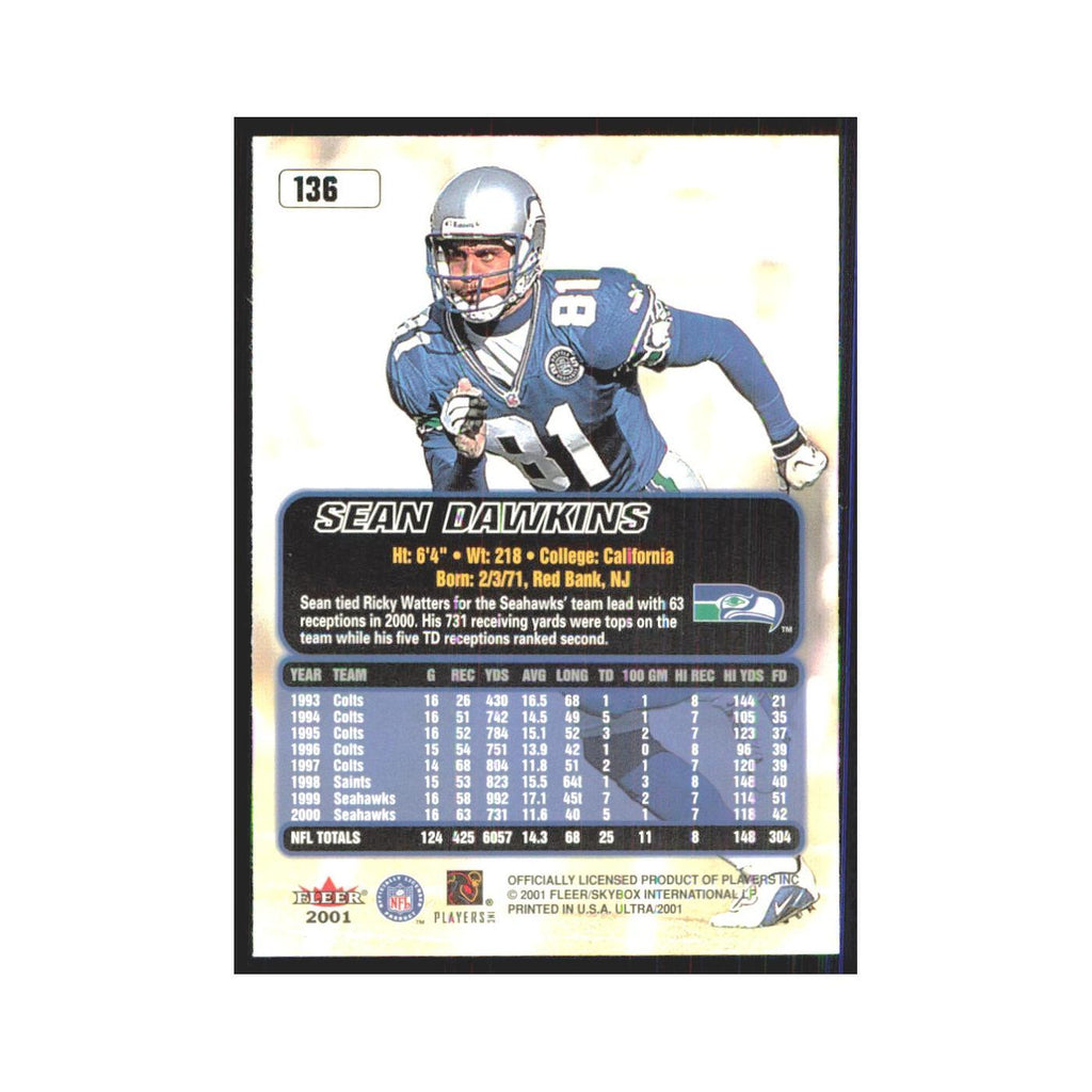 Sean Dawkins 2001 Fleer Ultra #136 Seattle Seahawks Football Card NM