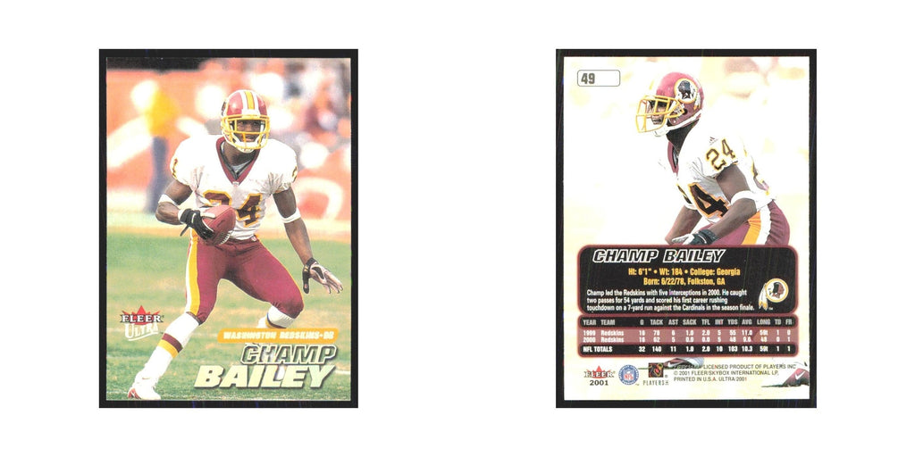 Champ Bailey 2001 Fleer Ultra #49 Washington Redskins Football Card NM
