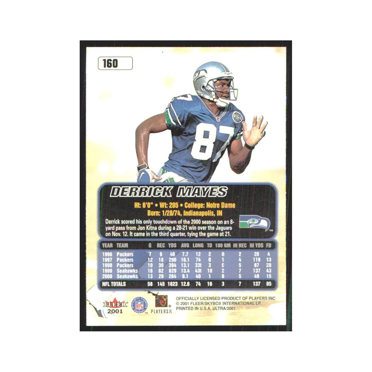 Derrick Mayes 2001 Fleer Ultra #160 Seattle Seahawks Football Card NM