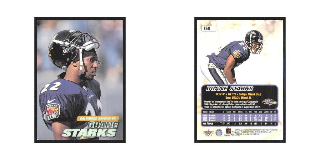 Duane Starks 2001 Fleer Ultra #150 Baltimore Ravens Football Card NM