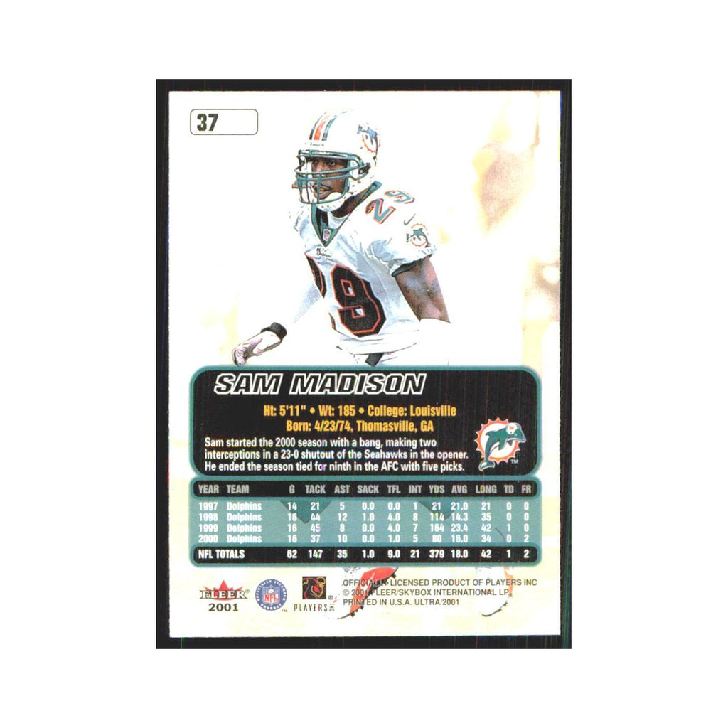 Sam Madison 2001 Fleer Ultra #37 Miami Dolphins Football Card NM