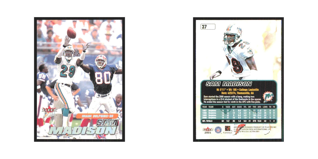 Sam Madison 2001 Fleer Ultra #37 Miami Dolphins Football Card NM