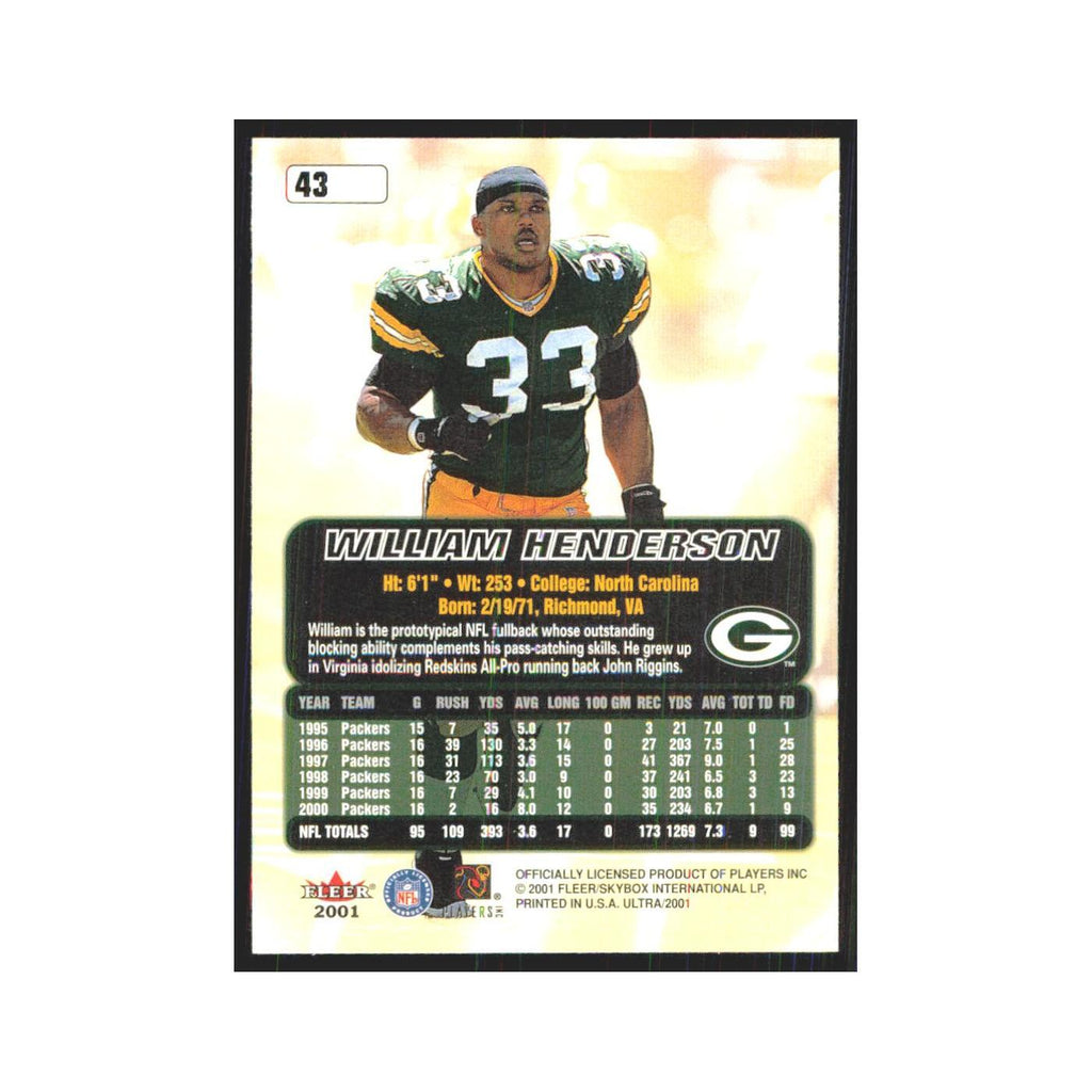 William Henderson 2001 Fleer Ultra #43 Green Bay Packers Football Card NM