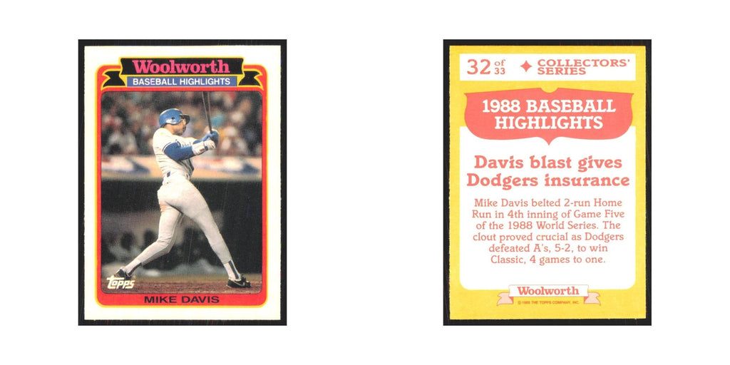 Mike Davis 1989 Topps Woolworth #32.0 Los Angeles Dodgers Baseball Card NM