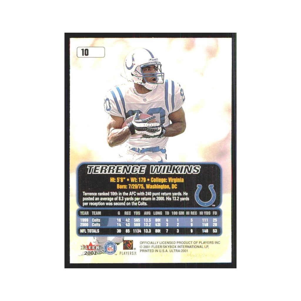 Terrence Wilkins 2001 Fleer Ultra #10 Indianapolis Colts Football Card NM