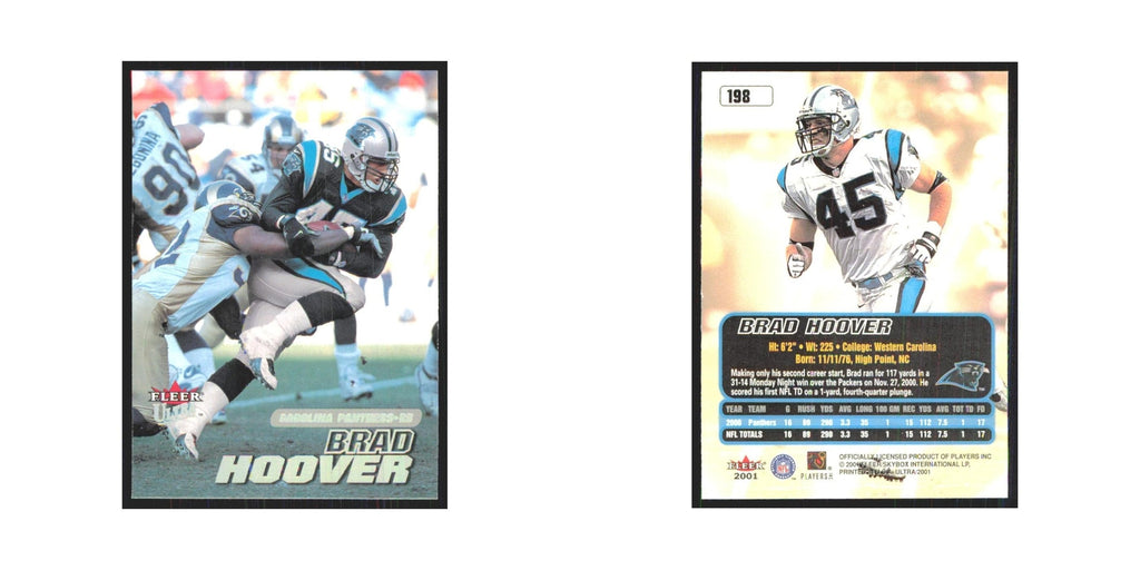 Brad Hoover 2001 Fleer Ultra #198 Carolina Panthers Football Card NM