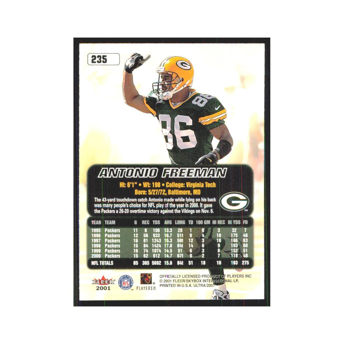 Antonio Freeman 2001 Fleer Ultra #235 Green Bay Packers Football Card NM