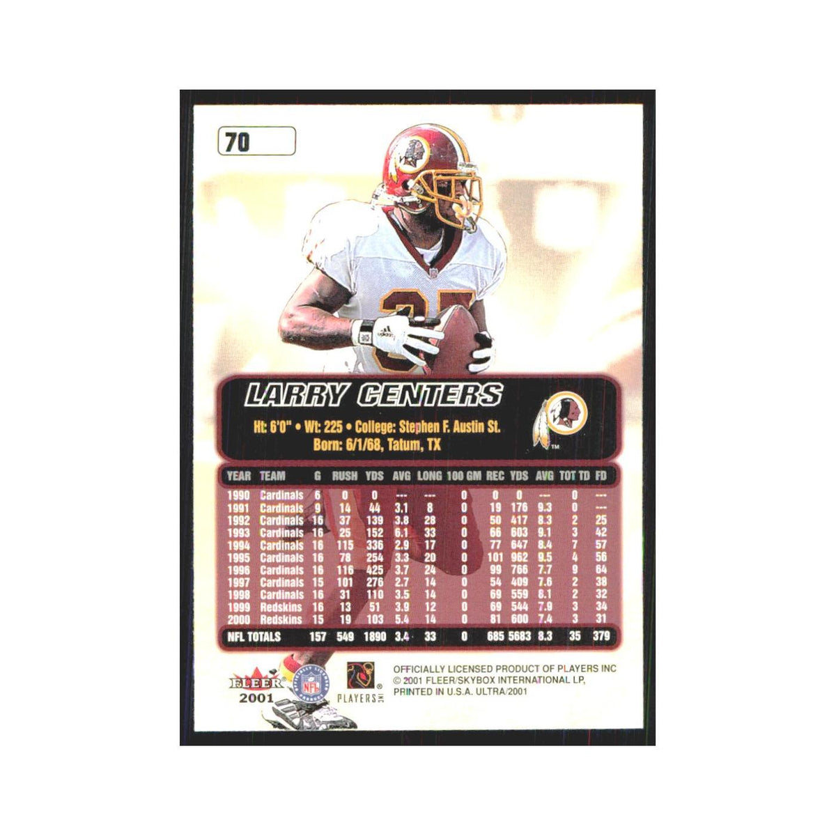 Larry Centers 2001 Fleer Ultra #70 Washington Redskins Football Card NM