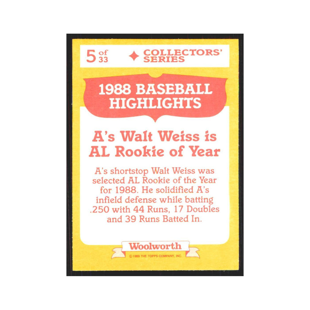 Walt Weiss 1989 Topps Woolworth #5.0 Oakland Athletics Baseball Card NM