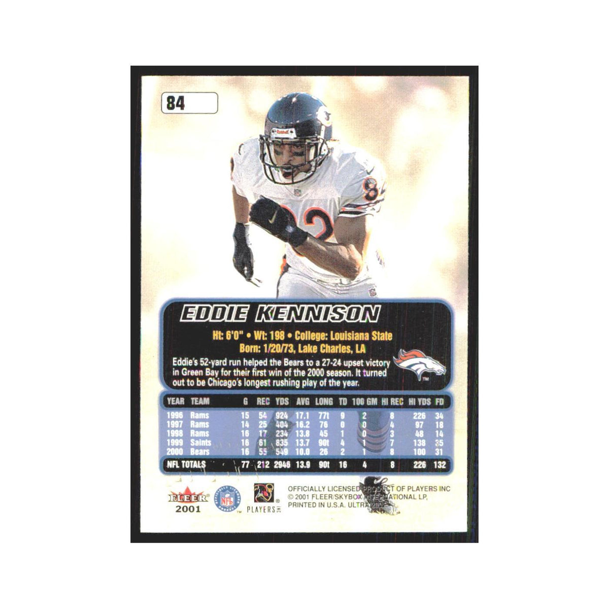 Eddie Kennison 2001 Fleer Ultra #84 Denver Broncos Football Card NM