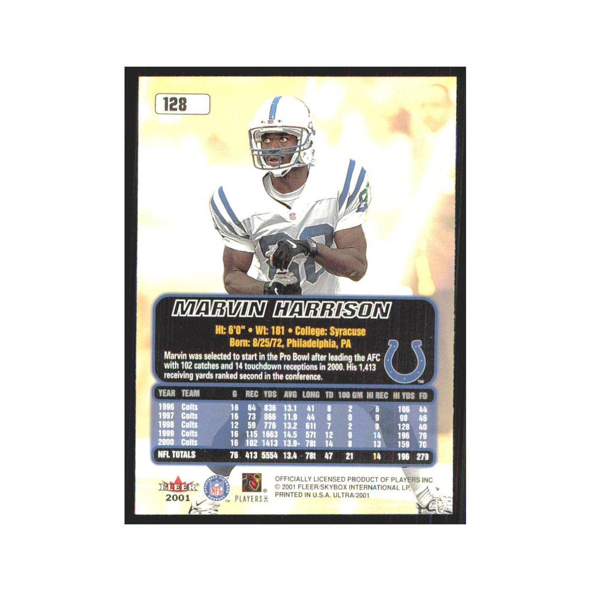 Marvin Harrison 2001 Fleer Ultra #128 Indianapolis Colts Football Card NM