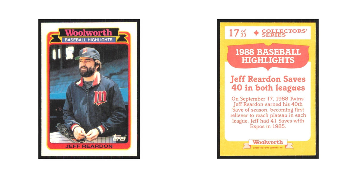 Jeff Reardon 1989 Topps Woolworth #17.0 Minnesota Twins Baseball Card NM