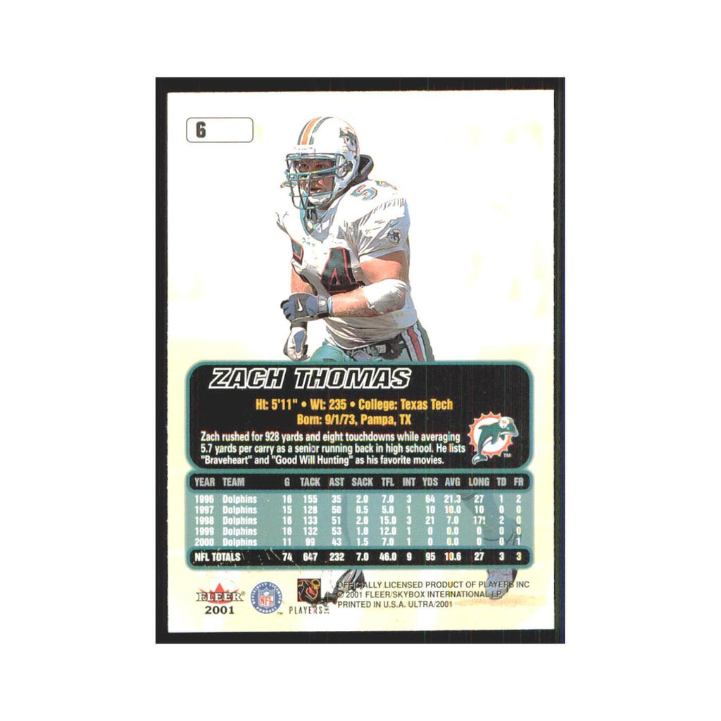 Zach Thomas 2001 Fleer Ultra #6 Miami Dolphins Football Card NM