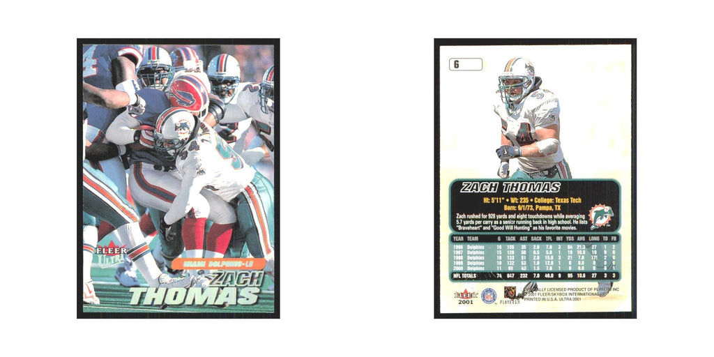Zach Thomas 2001 Fleer Ultra #6 Miami Dolphins Football Card NM