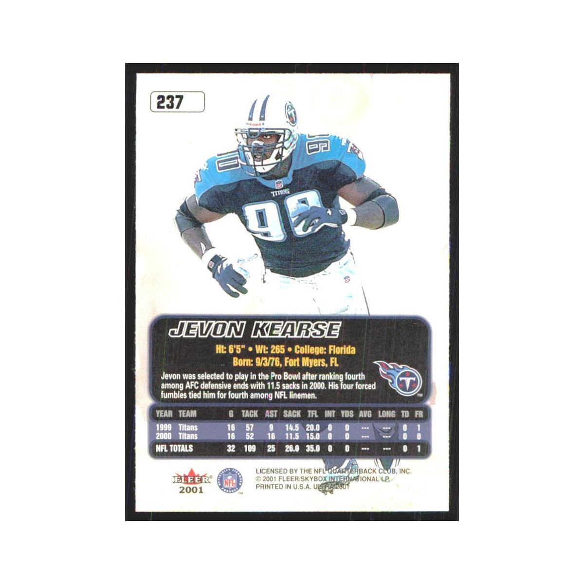 Jevon Kearse 2001 Fleer Ultra #237 Tennessee Titans Football Card NM
