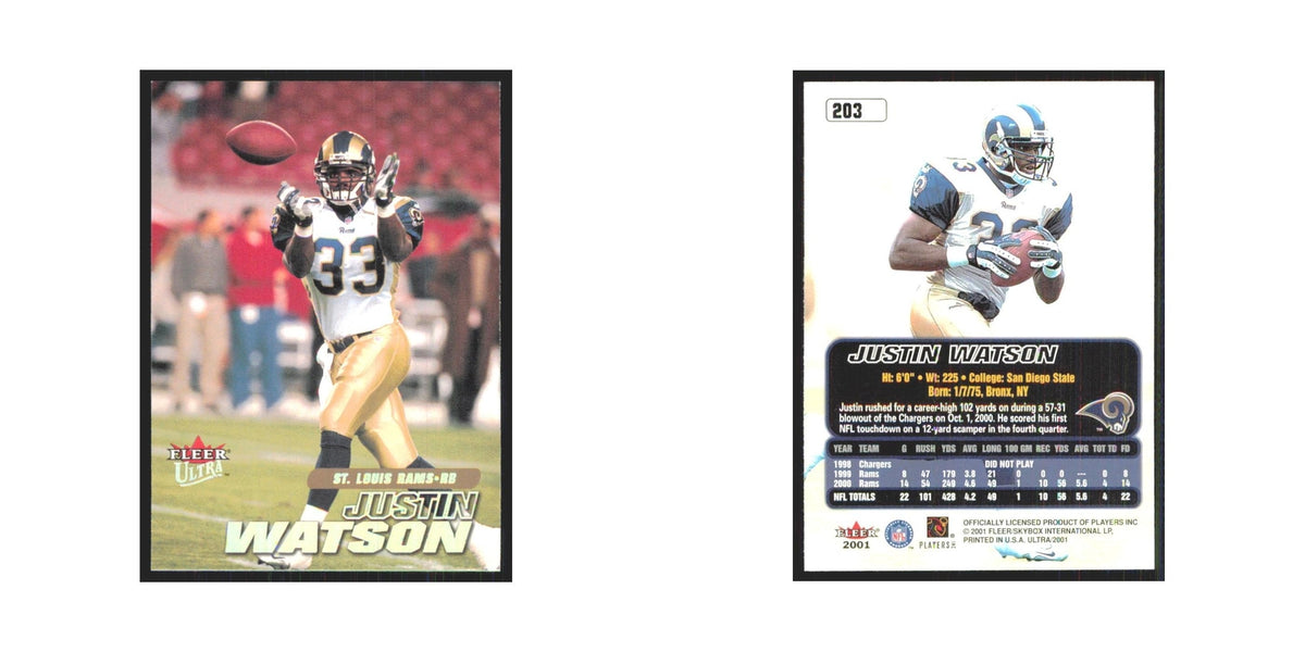 Justin Watson 2001 Fleer Ultra #203 St. Louis Rams Football Card NM