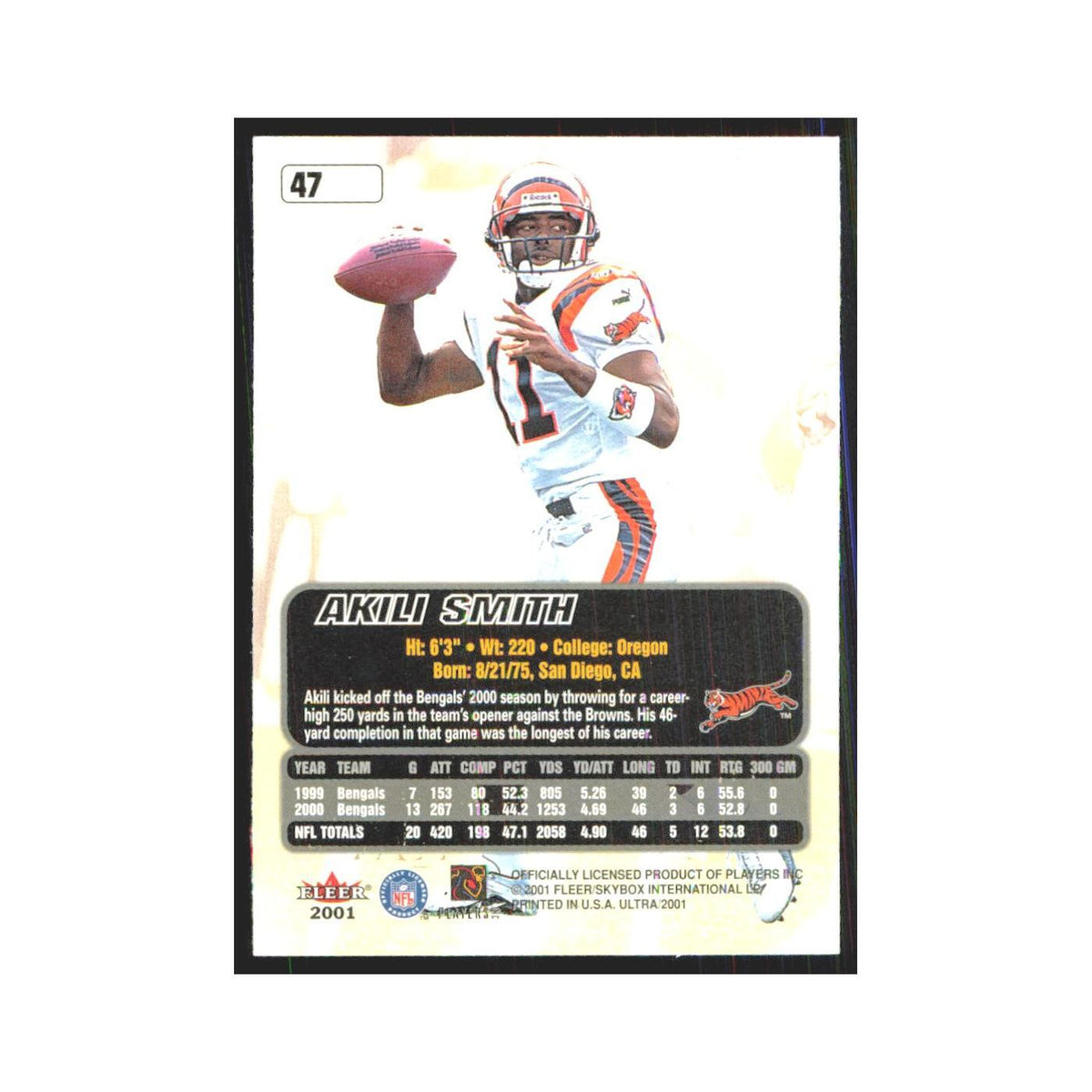 Akili Smith 2001 Fleer Ultra #47 Cincinnati Bengals Football Card NM