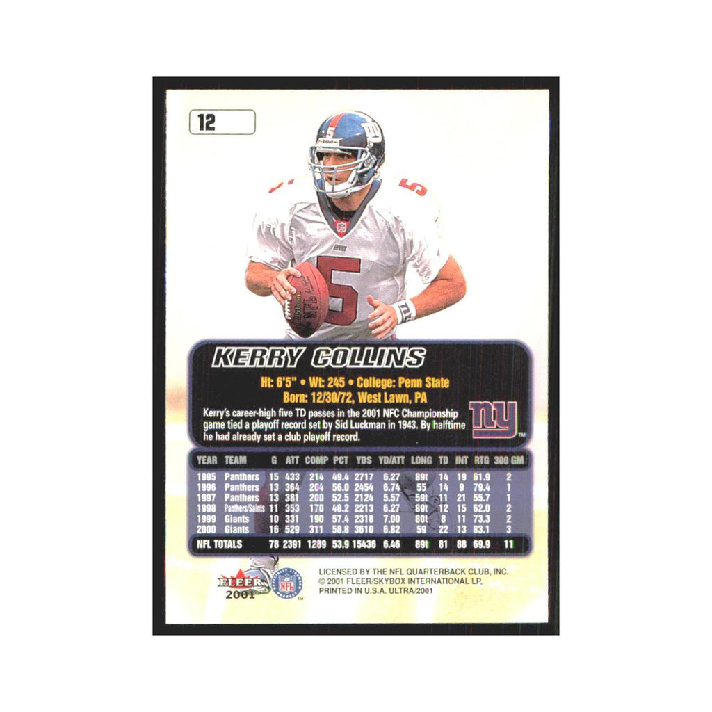 Kerry Collins 2001 Fleer Ultra #12 New York Giants Football Card NM