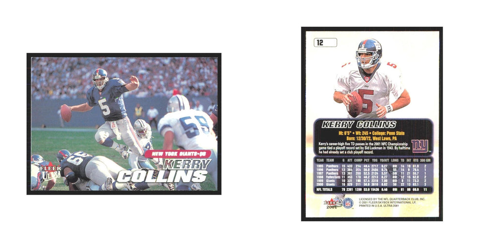 Kerry Collins 2001 Fleer Ultra #12 New York Giants Football Card NM