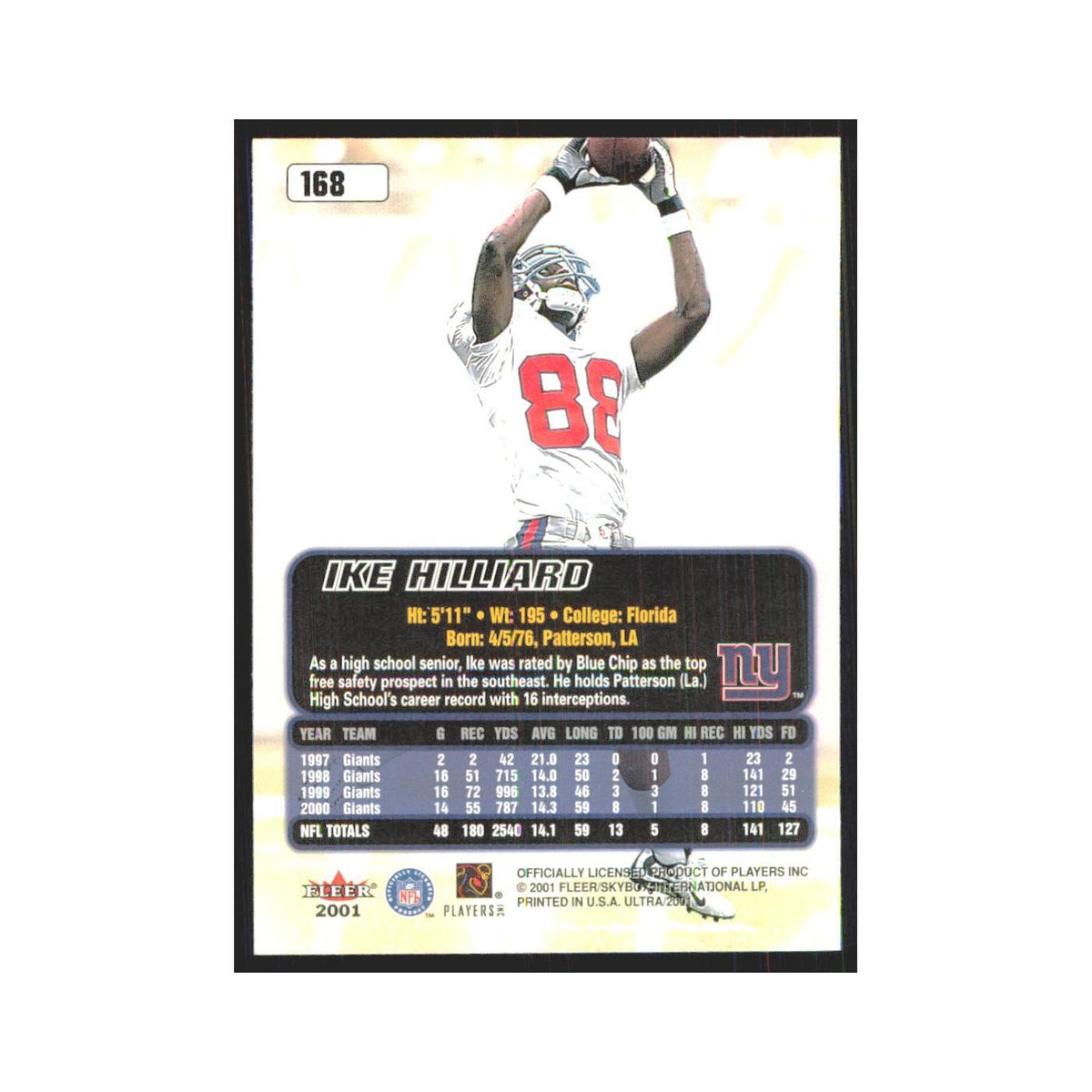 Ike Hilliard 2001 Fleer Ultra #168 New York Giants Football Card NM