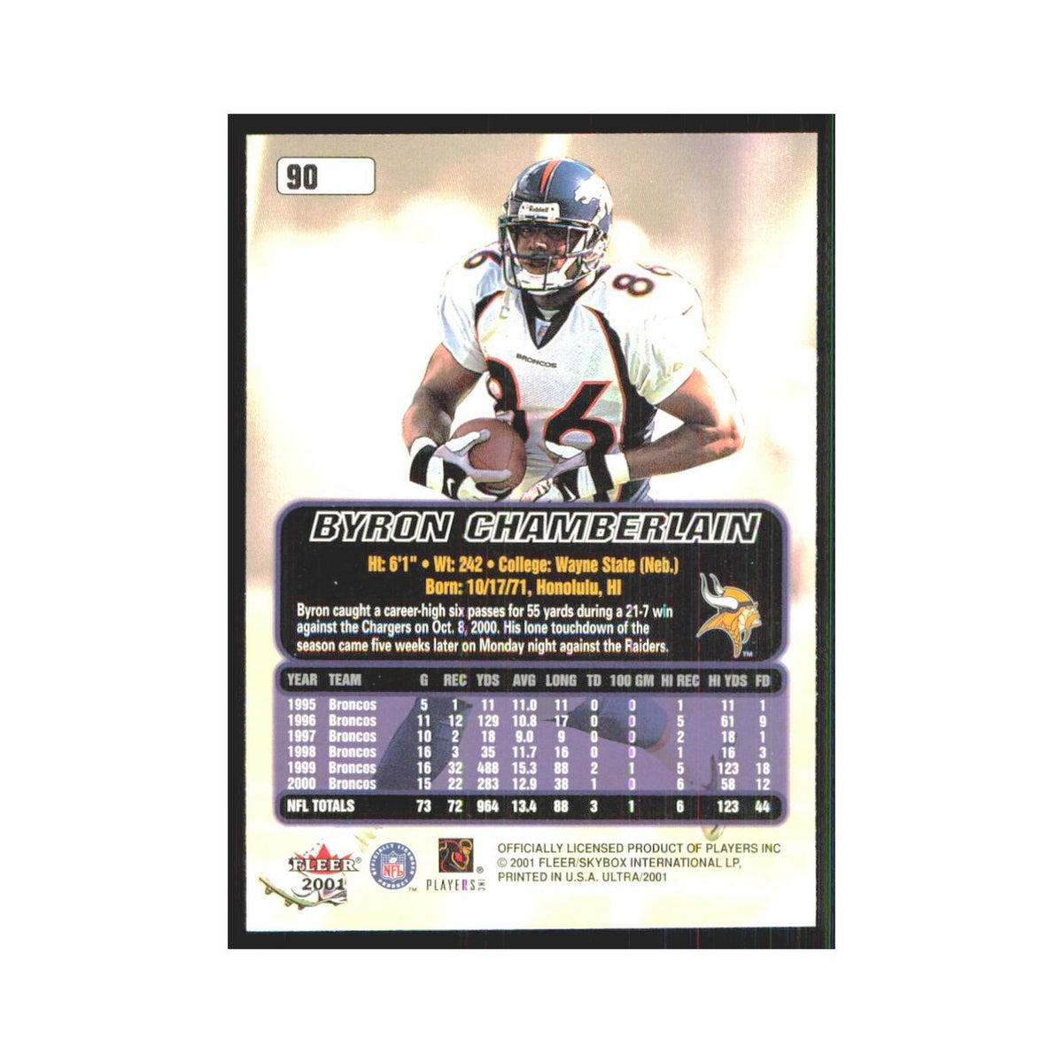Byron Chamberlain 2001 Fleer Ultra #90 Minnesota Vikings Football Card NM