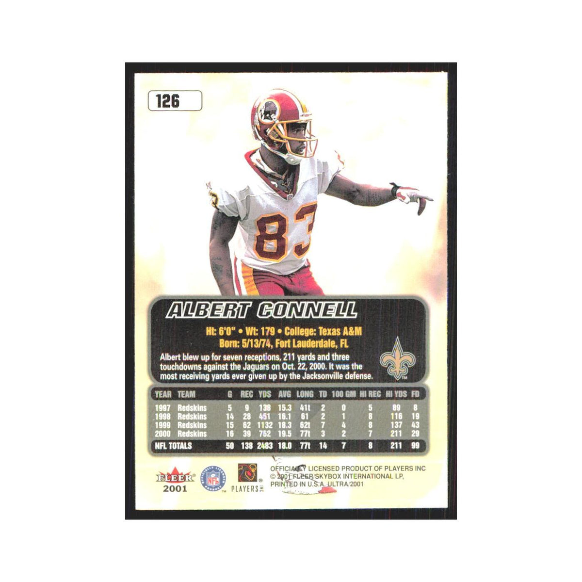 Albert Connell 2001 Fleer Ultra #126 New Orleans Saints Football Card NM