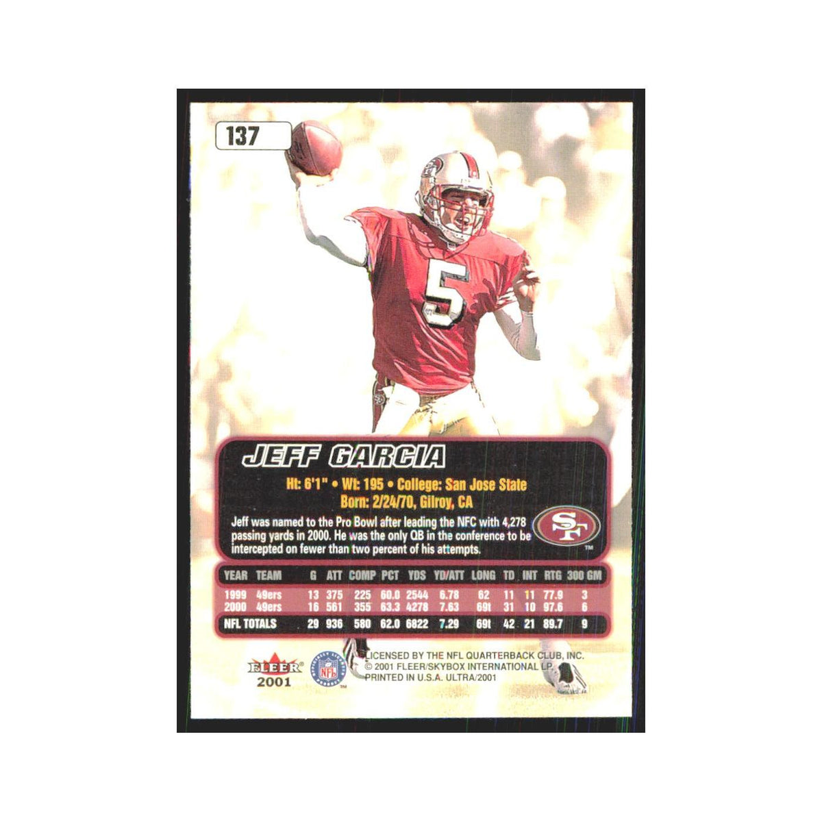 Jeff Garcia 2001 Fleer Ultra #137 San Francisco 49ers Football Card NM