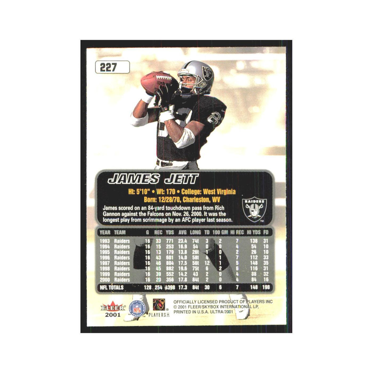 James Jett 2001 Fleer Ultra #227 Oakland Raiders Football Card NM