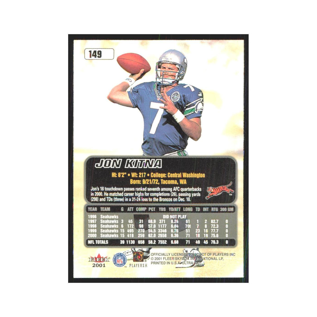 Jon Kitna 2001 Fleer Ultra #149 Cincinnati Bengals Football Card NM