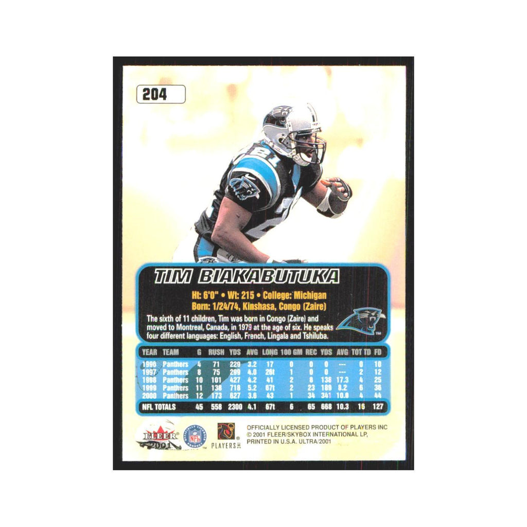Tim Biakabutuka 2001 Fleer Ultra #204 Carolina Panthers Football Card NM