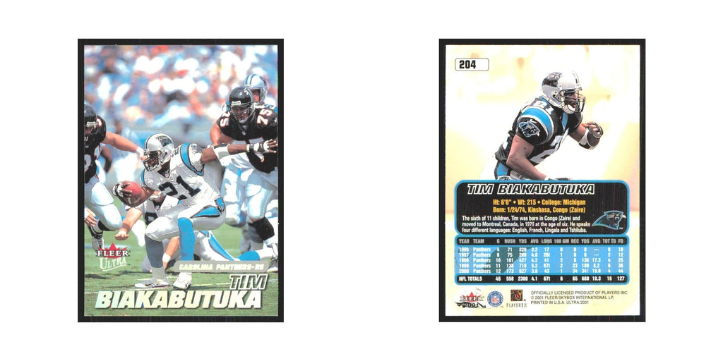 Tim Biakabutuka 2001 Fleer Ultra #204 Carolina Panthers Football Card NM