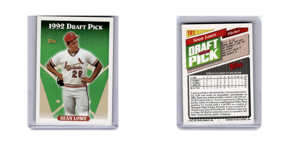 Sean Lowe 1993 Topps #191 St. Louis Cardinals Baseball Card NM