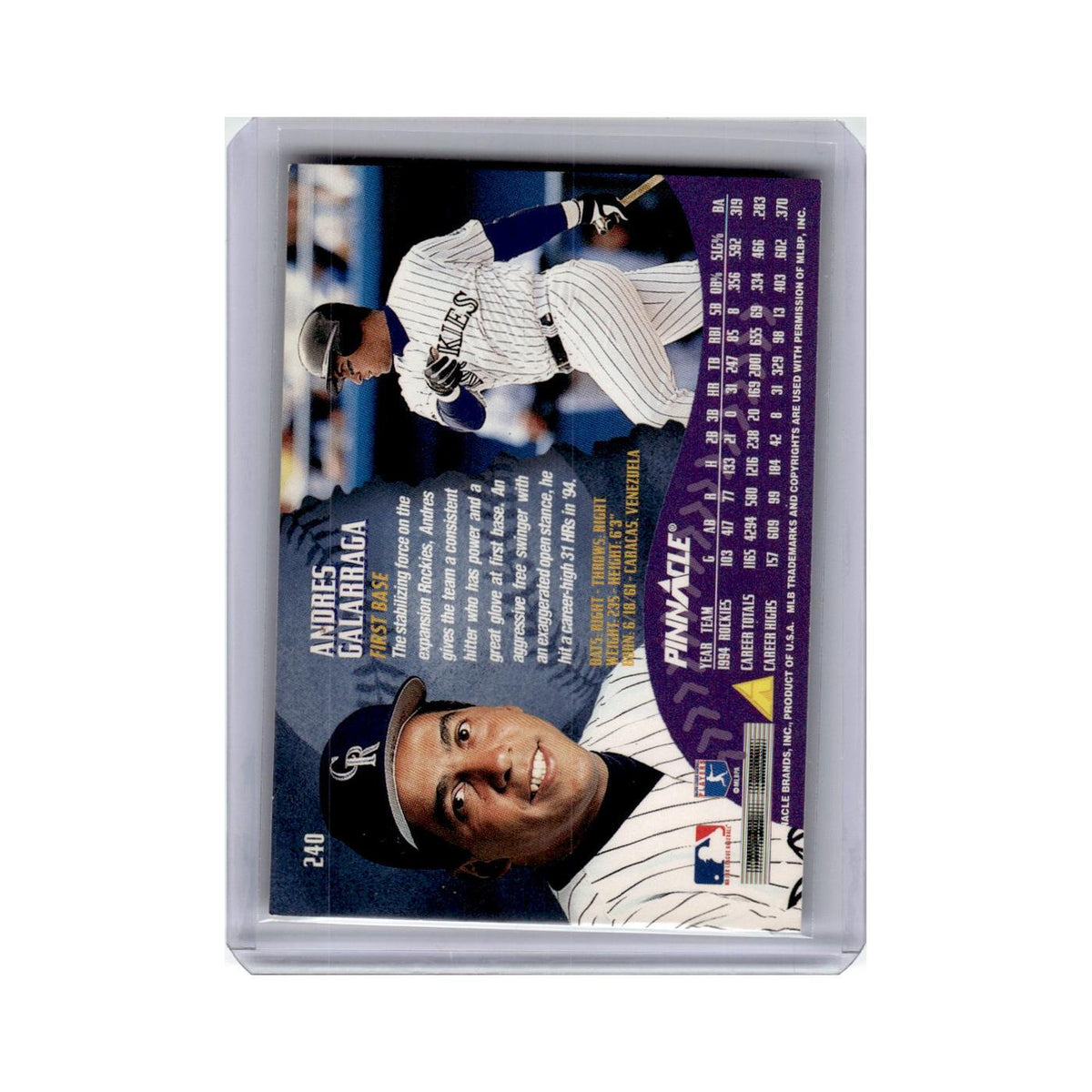 Andres Galrraga 1995 Pinnacle #240 Colorado Rockies Baseball Card NM