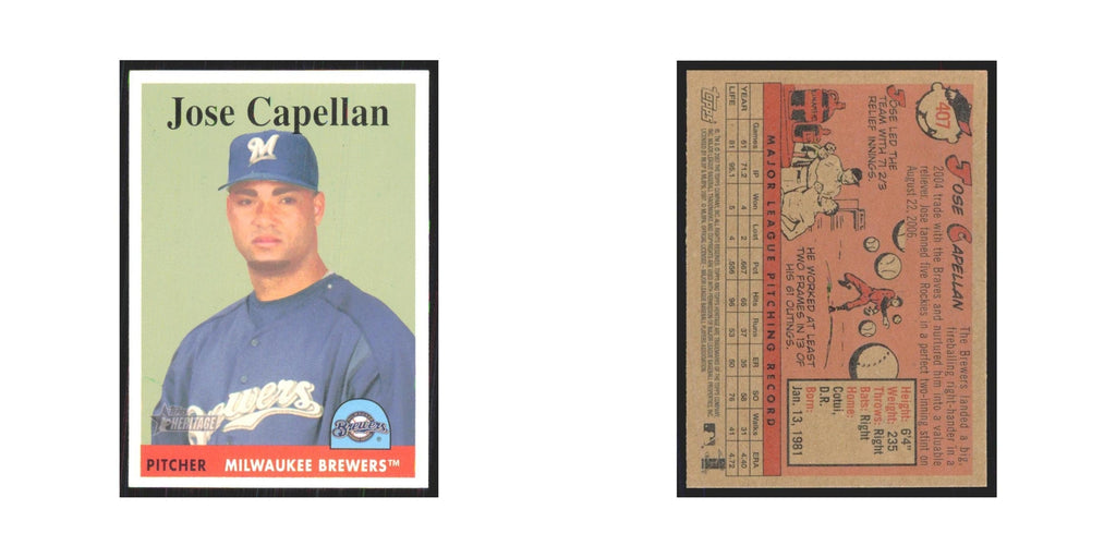 Jose Capellan 2007 Topps Heritage #407 Milwaukee Brewers Baseball Card NM